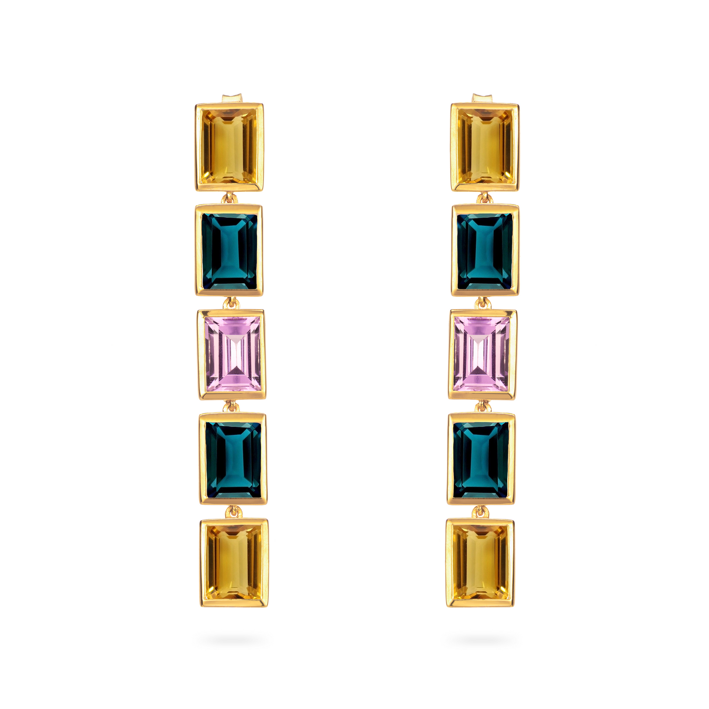 5 Drop Earrings- Citrine, London Blue Topaz and Purple Amethyst 