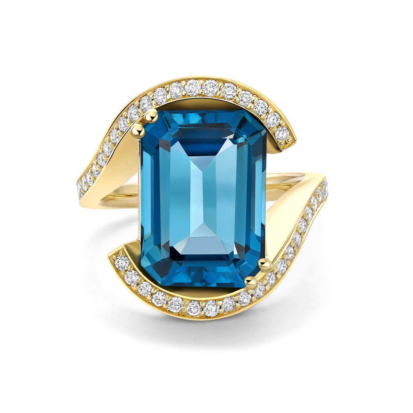 Diamond Ring with Teal Topaz in WedeIn Design in 18 ct Yellow Gold