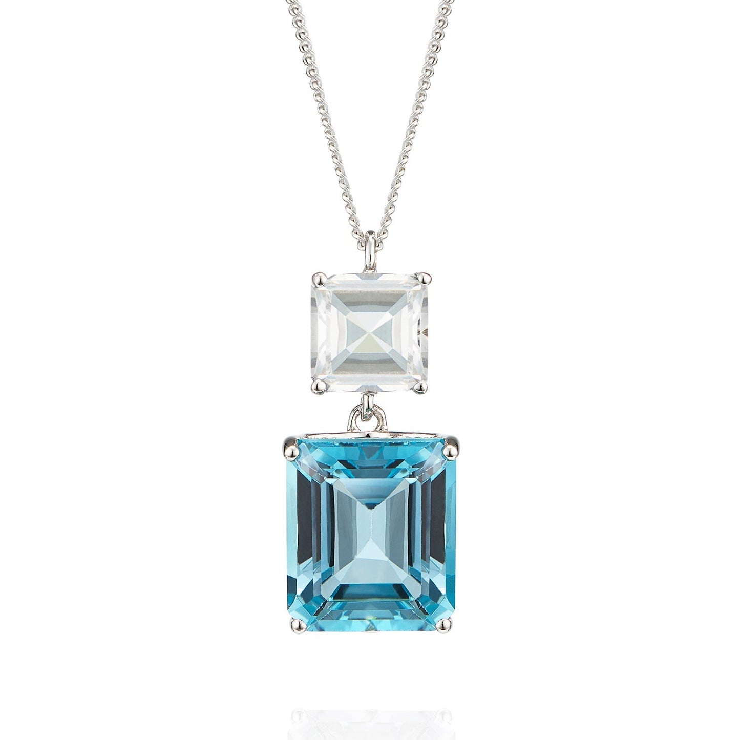 Octagon White Gold Necklace in White Topaz and Blue Topaz - Augustine Jewels