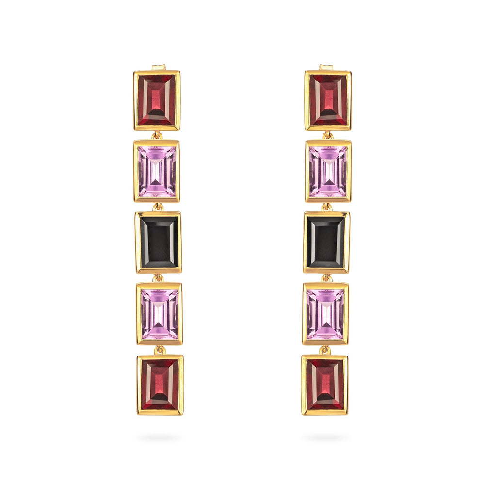 Rhodolite, Purple Amethyst and Spinal 5 Drop Earrings