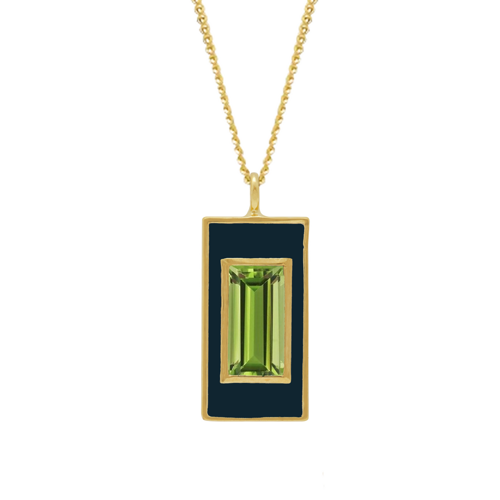 Peridot and Blue Enamel Drop Necklace