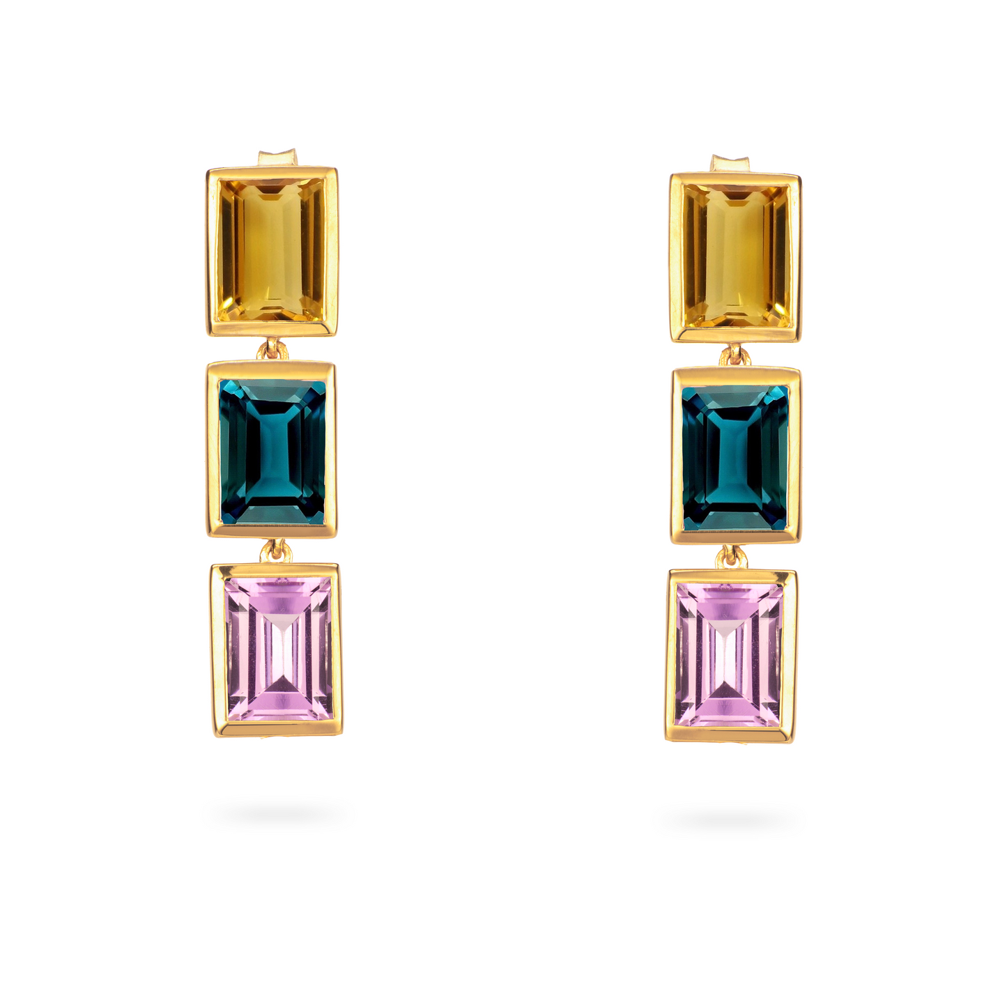 Citrine, London Blue Topaz and Purple Amethyst 3 Drop Earrings - Augustine Jewels