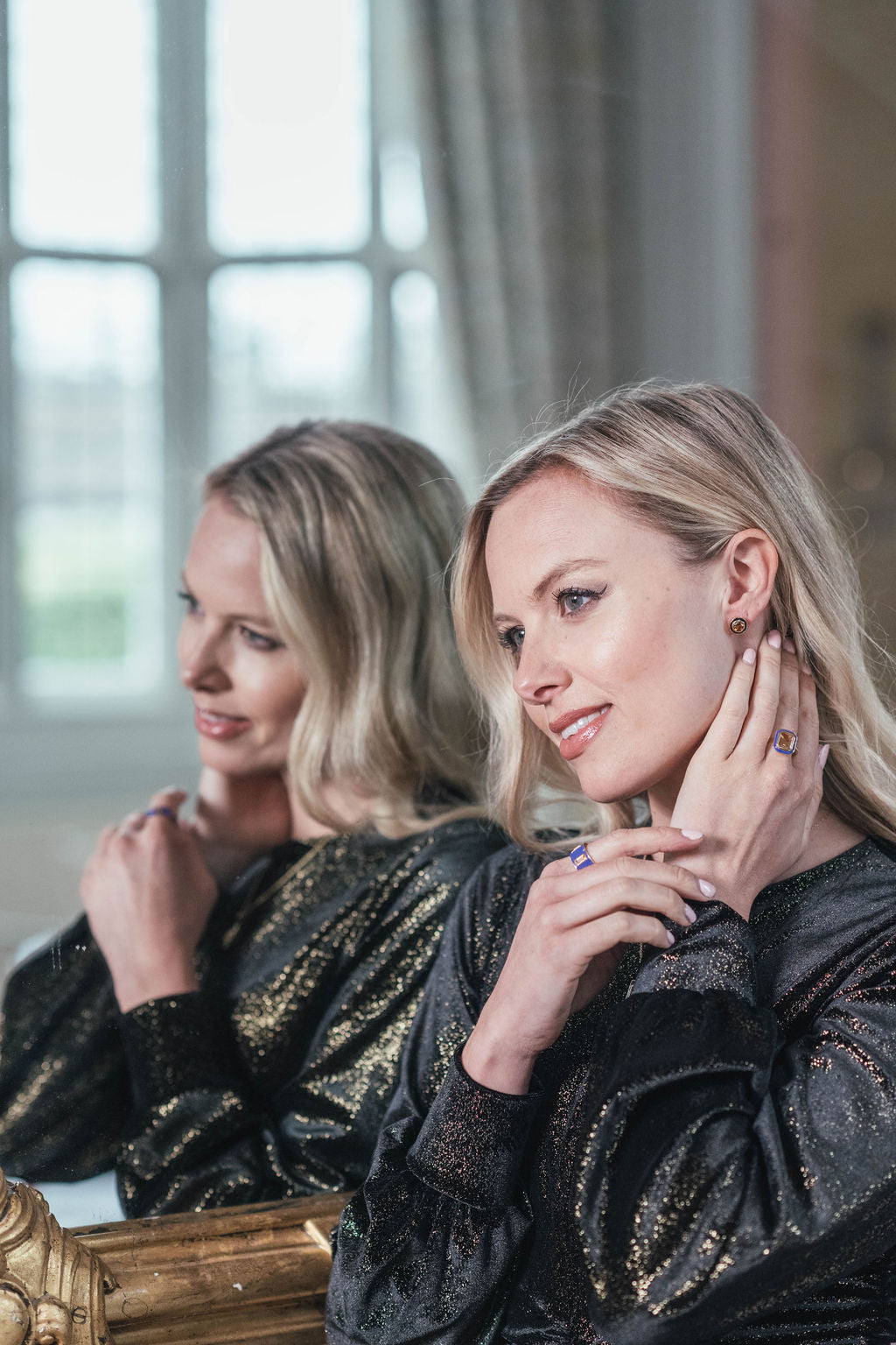 Citrine and Purple Enamel Drum Ring, Citrine and Purple Enamel Cocktail Ring, Citrine and Purple Enamel Stud Earrings - Augustine Jewels