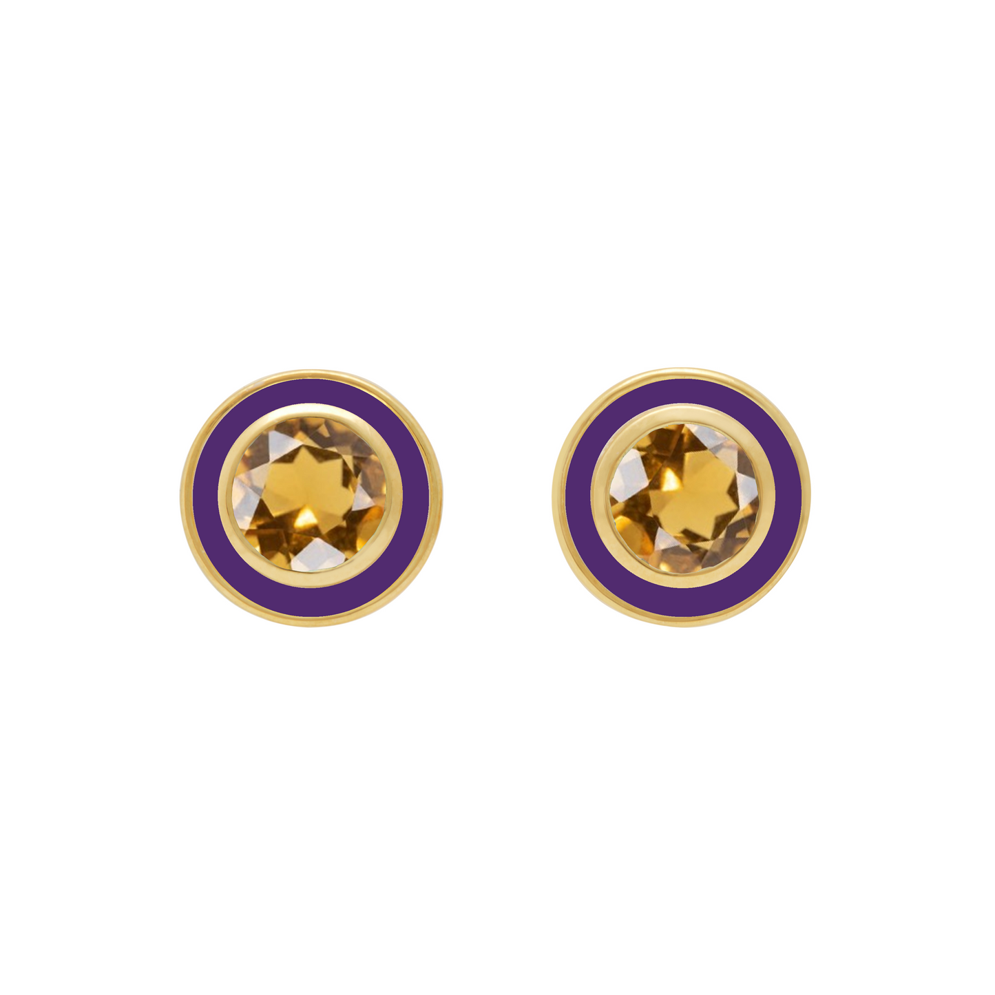 Citrine and Purple Enamel Stud Earrings - Augustine Jewels