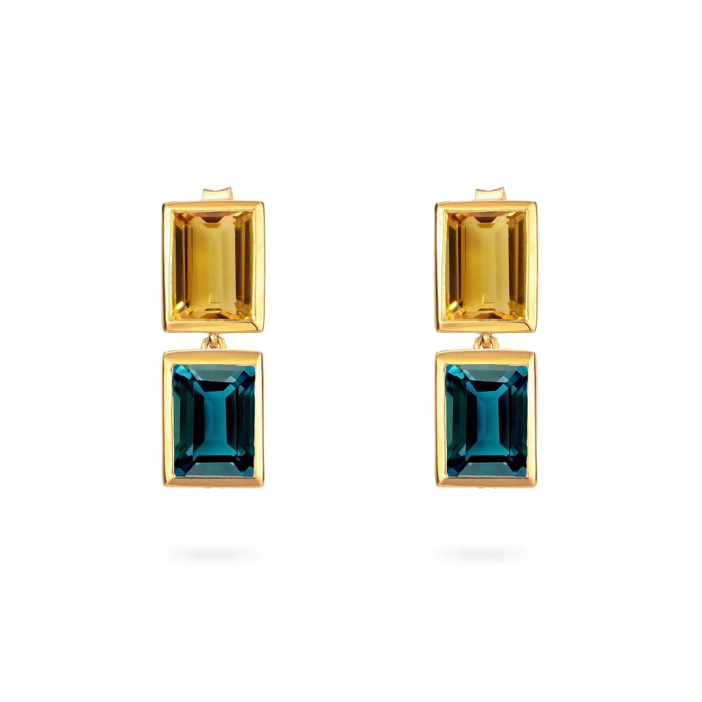 Citrine and Teal Topaz 2-Drop Earrings - Augustine Jewels