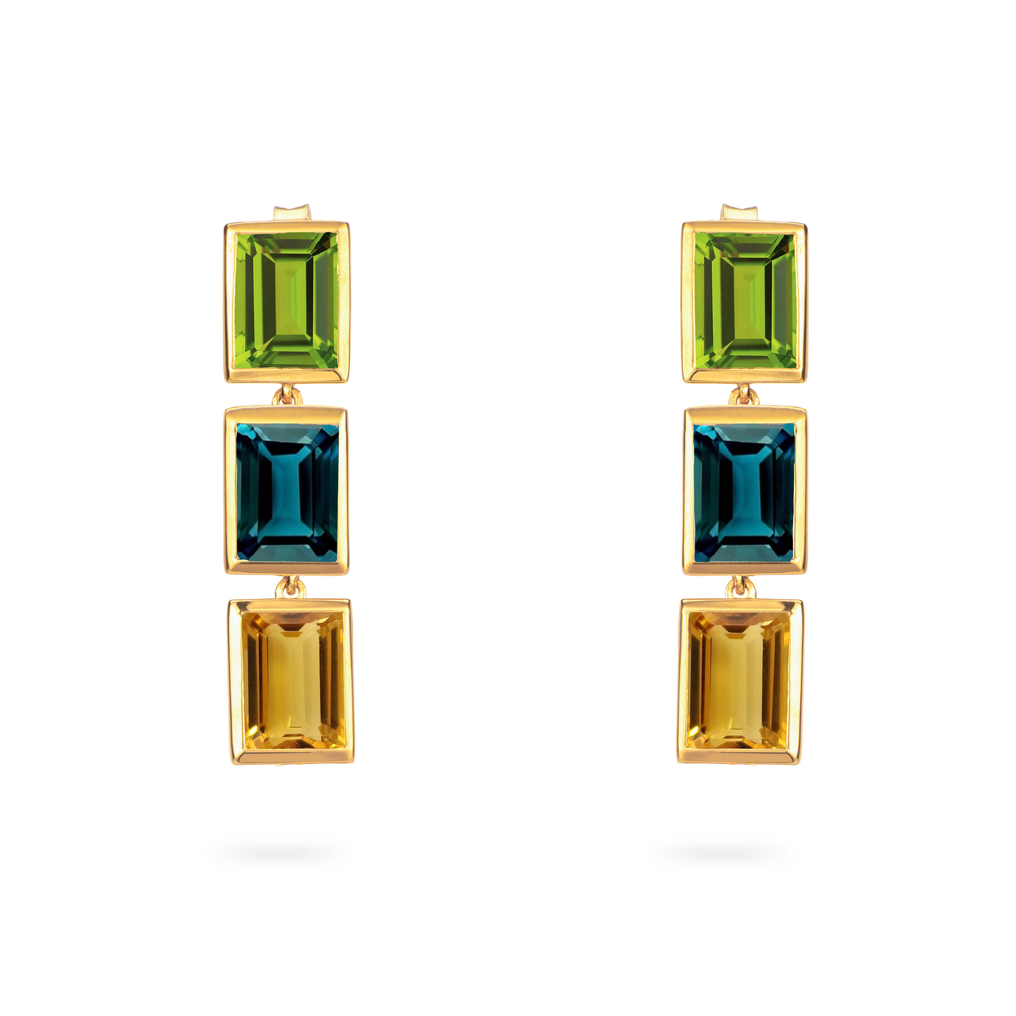 Peridot, London Blue Topaz and Citrine 3 Drop Earrings - Augustine Jewels