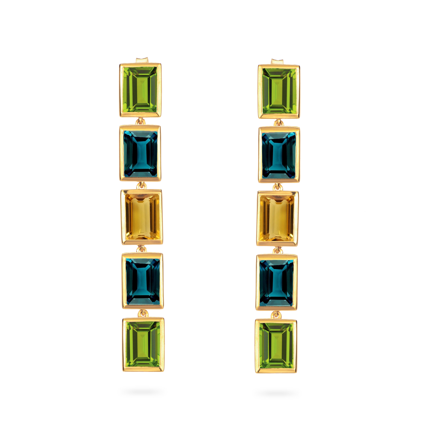 Peridot, London Blue Topaz and Citrine 5 Drop Earrings - Augustine Jewels
