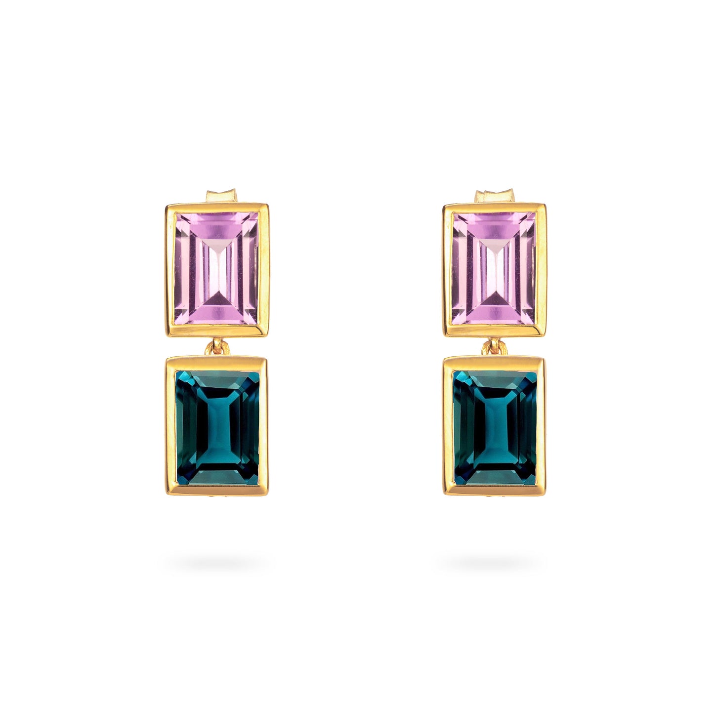 Purple Amethyst and Teal Topaz 2 Drop Earrings - Augustine Jewels