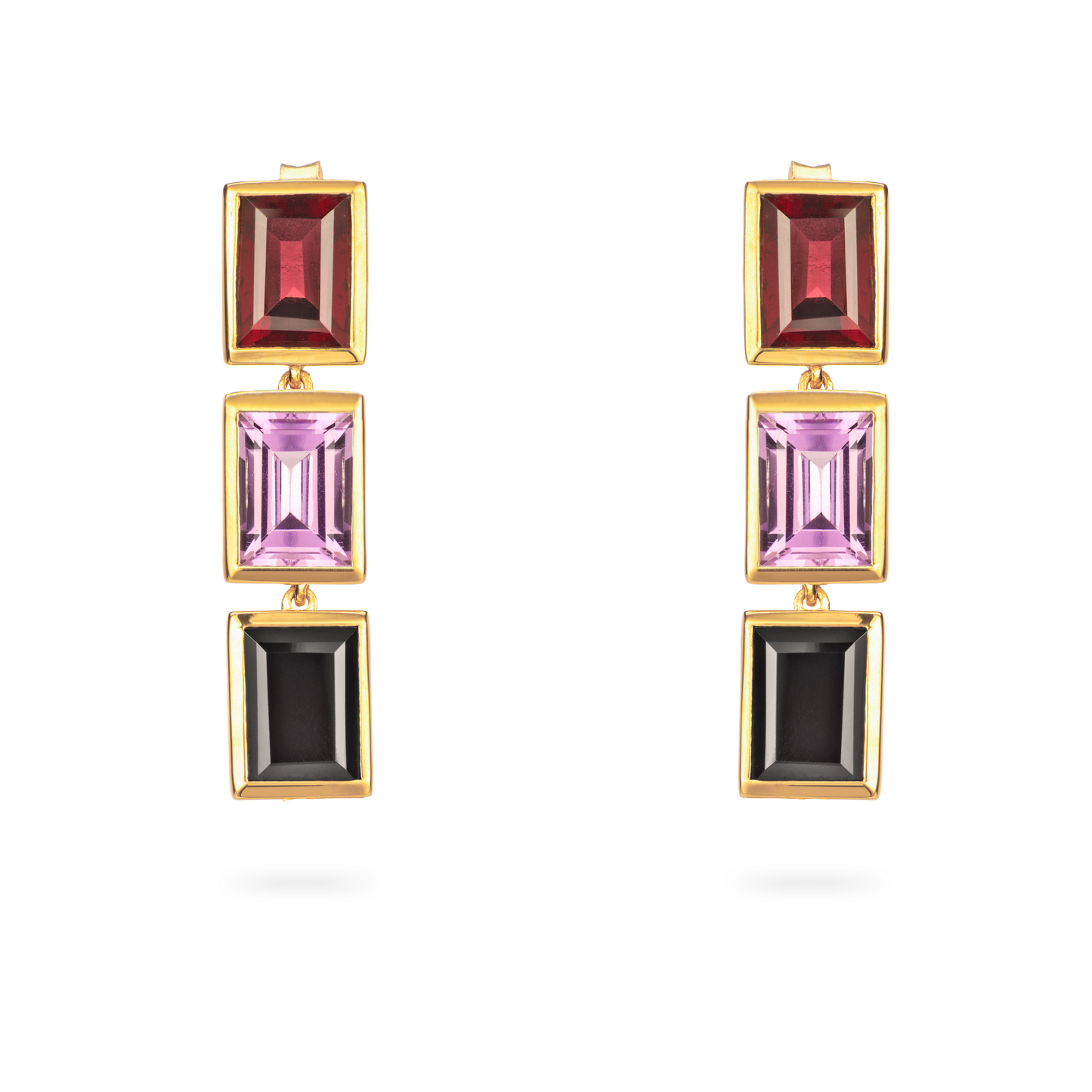 Rhodolite, Purple Amethyst and Spinel 3 Drop Earrings - Augustine Jewels