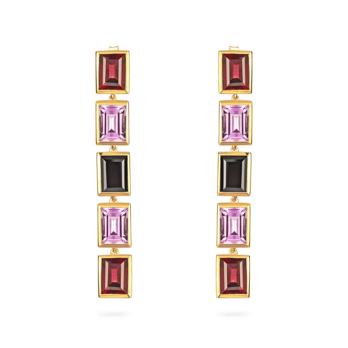 Rhodolite, Purple Amethyst and Spinel 5 Drop Earrings - Augustine Jewels