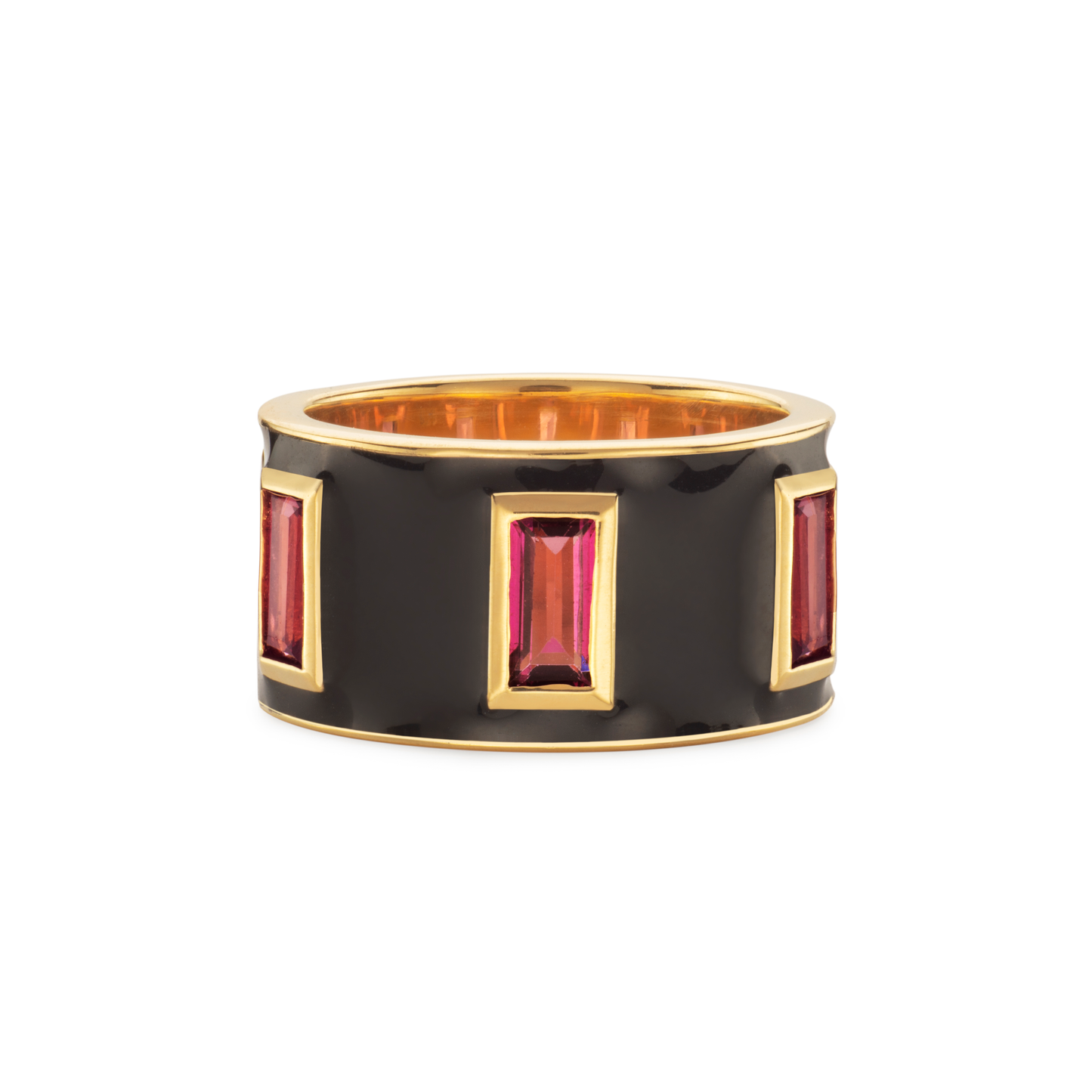 Rhodolite and Black Enamel Drum Ring - Augustine Jewels