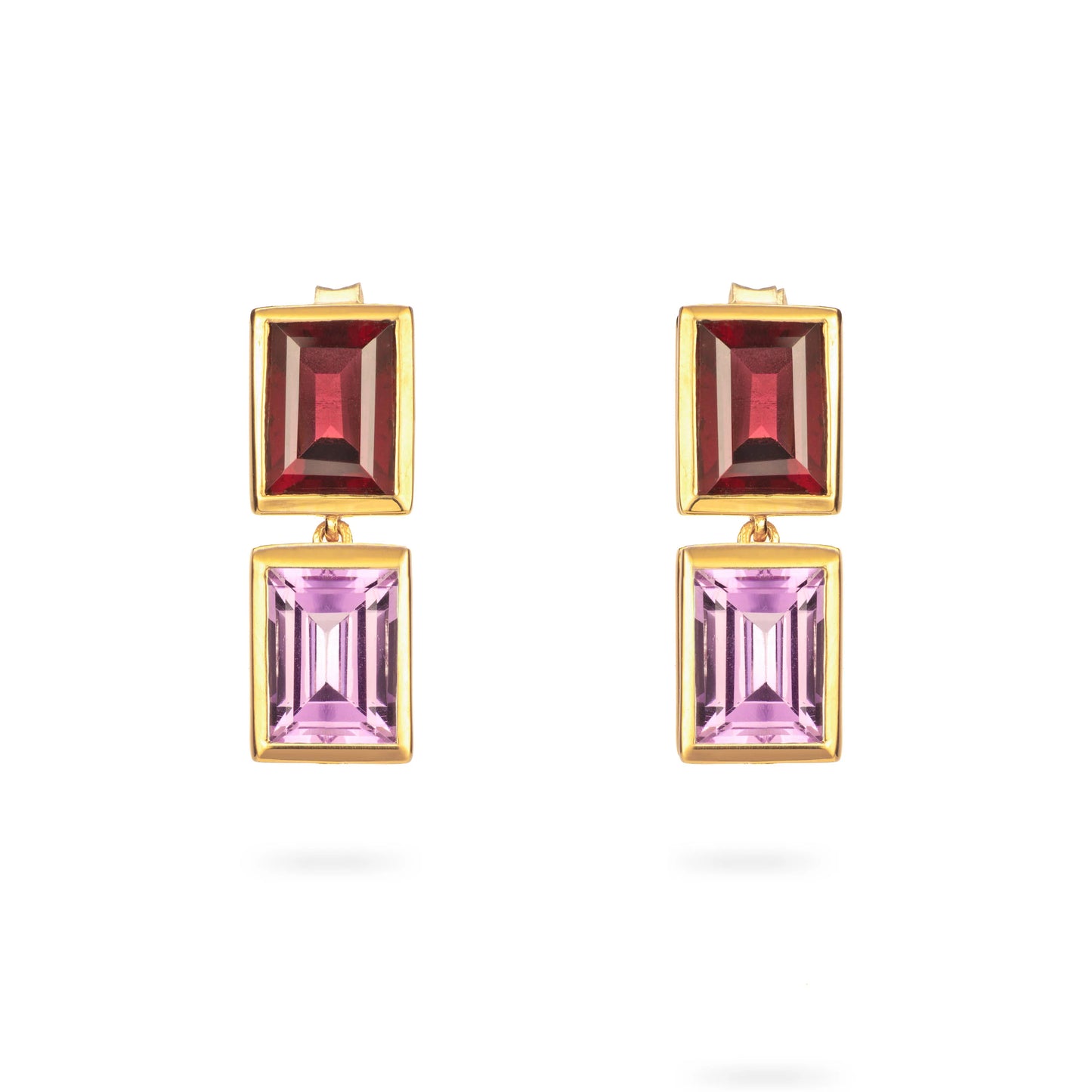 Rhodolite and Purple Amethyst 2-Drop Earrings - Augustine Jewels