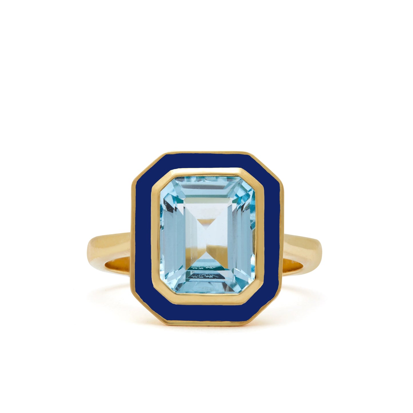 Sky Blue Topaz and Navy Enamel Cocktail Ring - Augustine Jewels