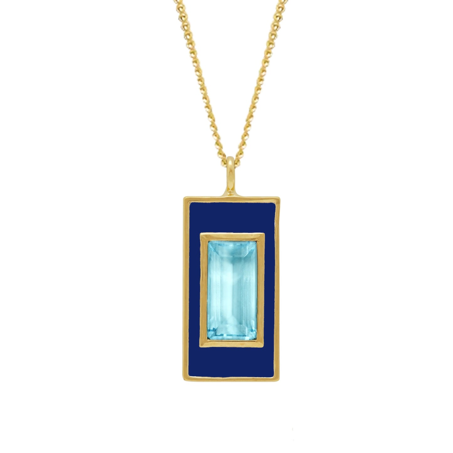 Sky Blue Topaz and Navy Enamel Drop Necklace - Augustine Jewels