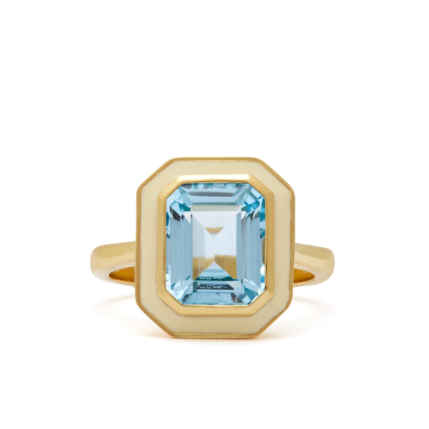Sky Blue Topaz and White Enamel Cocktail Ring - Augustine Jewels
