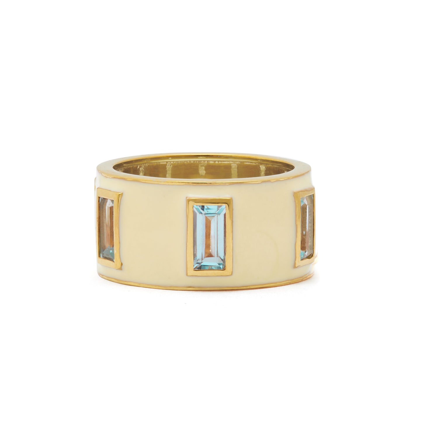 Sky Blue Topaz and White Enamel Drum Ring - Augustine Jewels