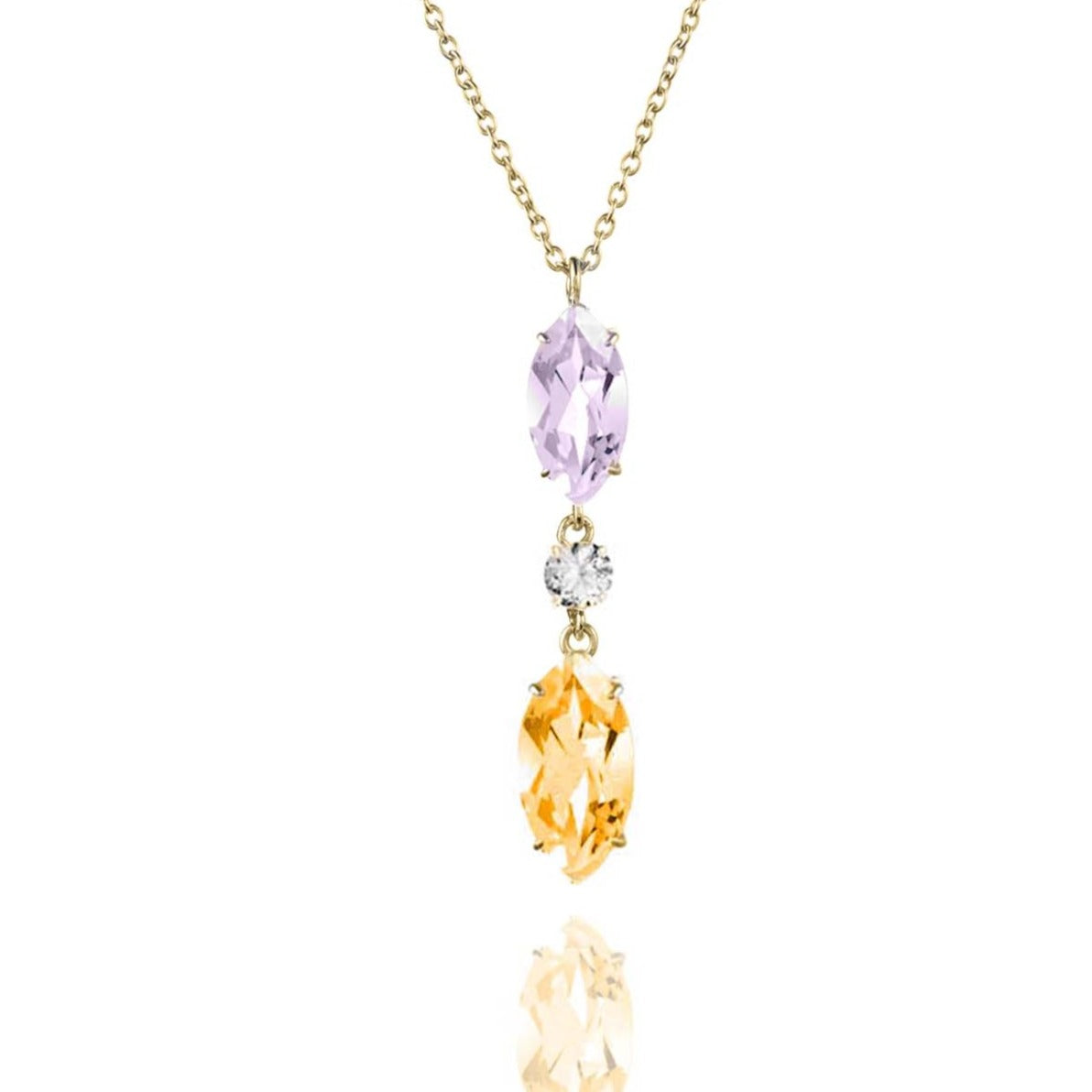 Purple amethyst, Citrine and White Topaz drop necklace