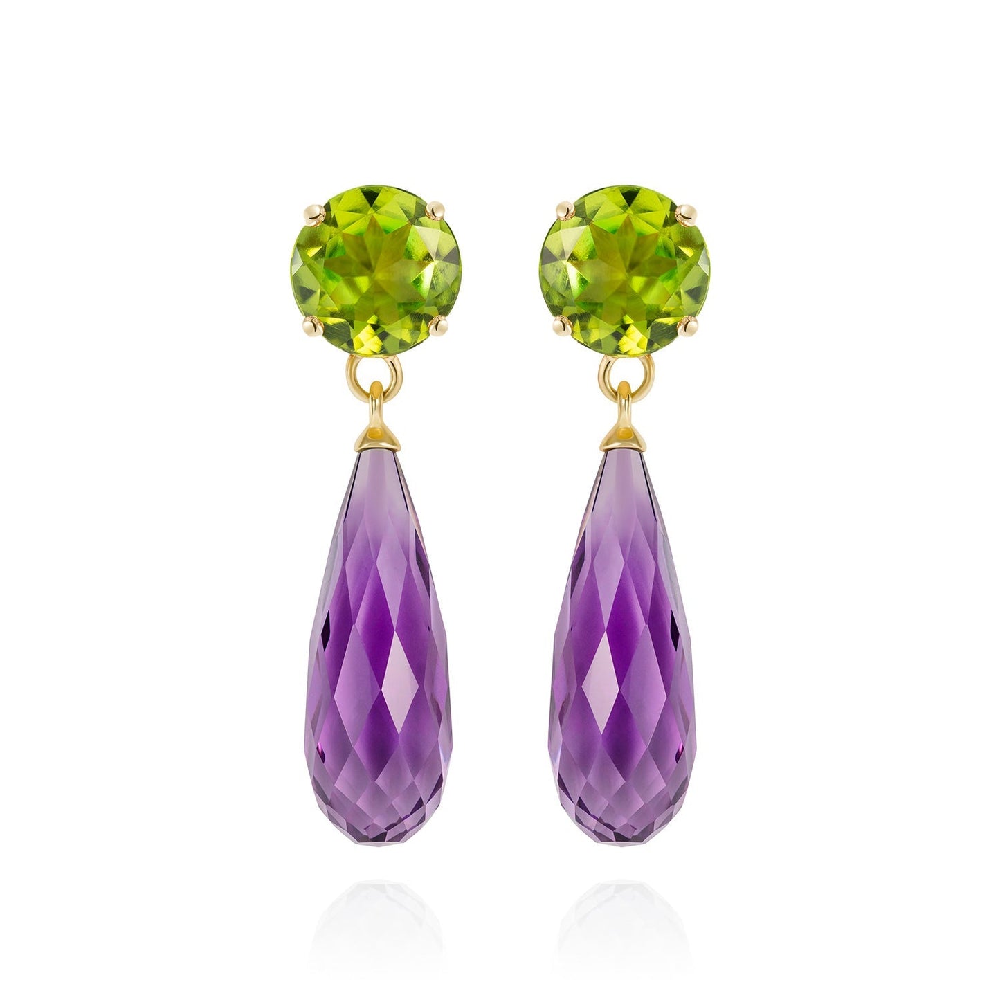 Purple Amethyst and Peridot Gold Drop Earrings - Augustine Jewels