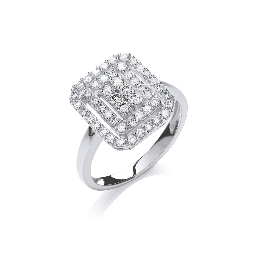 9ct White Gold Diamond Pavé Square Ring