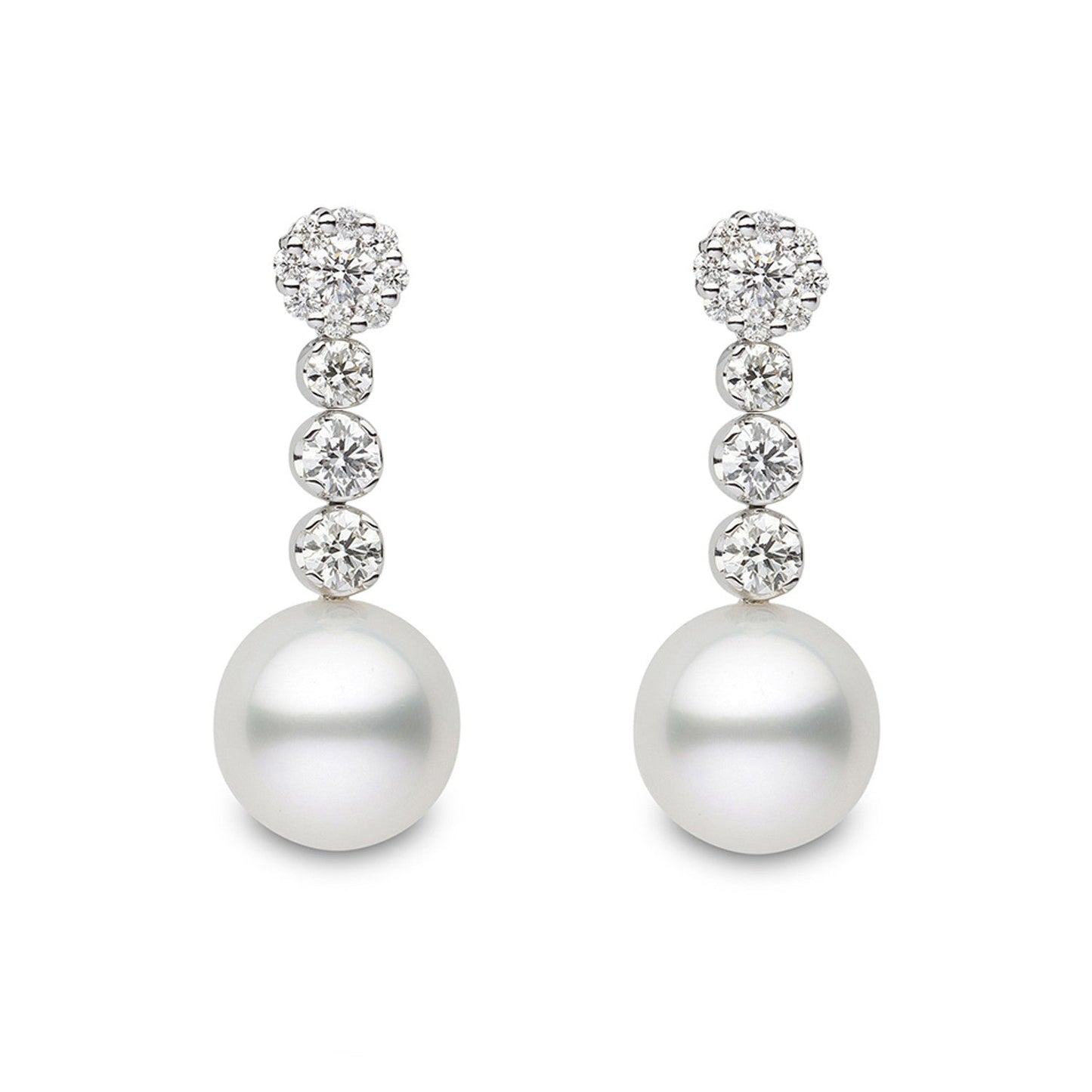 White Gold Pearl and Diamond Drop Earrings - Augustine Jewels
