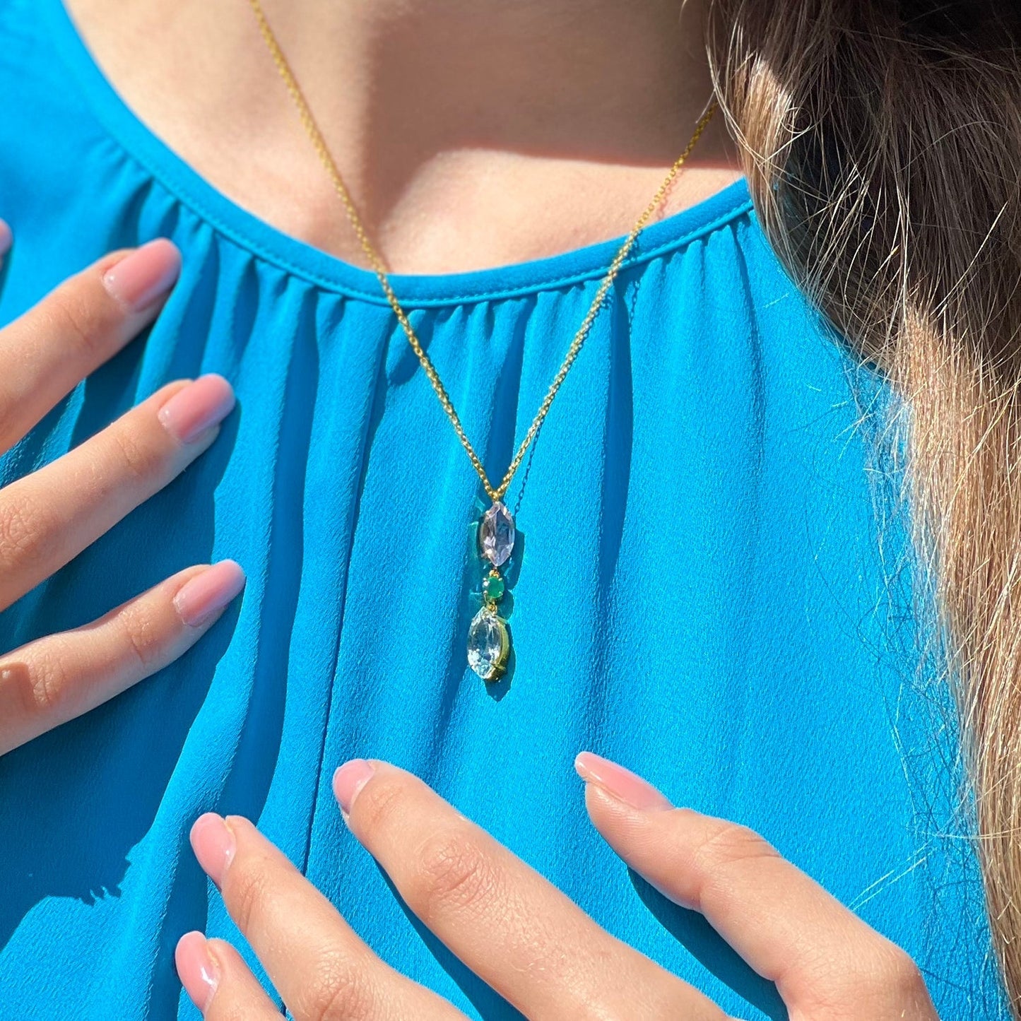 Purple Amethyst and Blue Topaz and Agate Necklace - Augustine Jewels