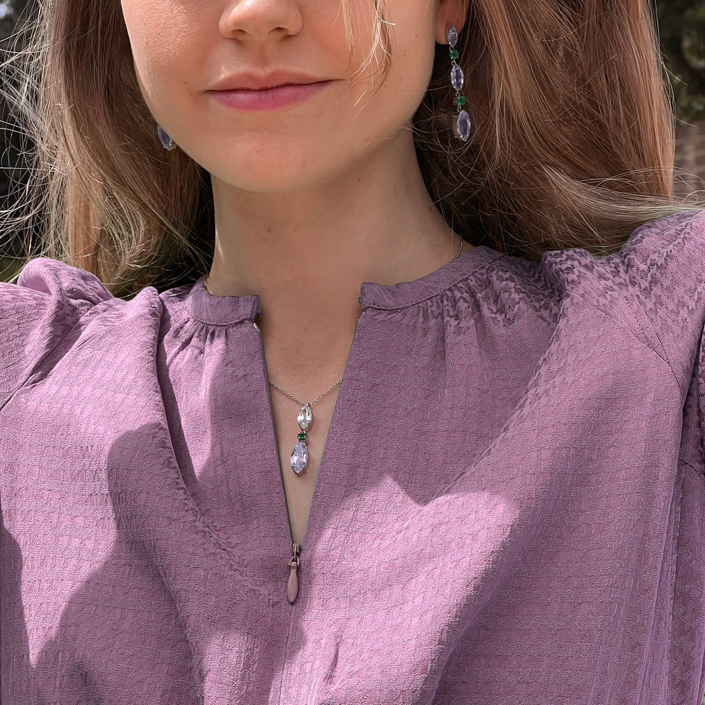 White Topaz and Purple Amethyst and Agate Necklace, Purple Amethyst and Agate Earrings - Augustine Jewels