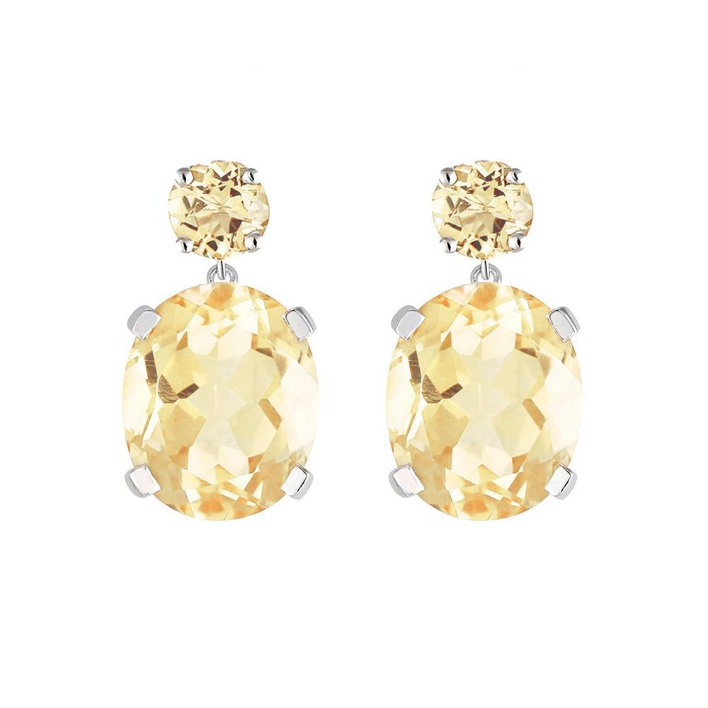 Sterling Silver or White Gold Citrine Drop Earrings with white background