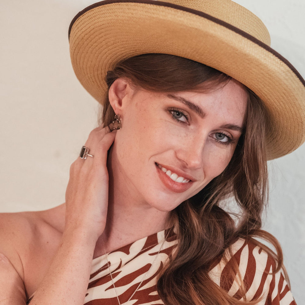 
                  
                    Model wearing Sterling Silver or White Gold Smoky Quartz Drop Earrings
                  
                