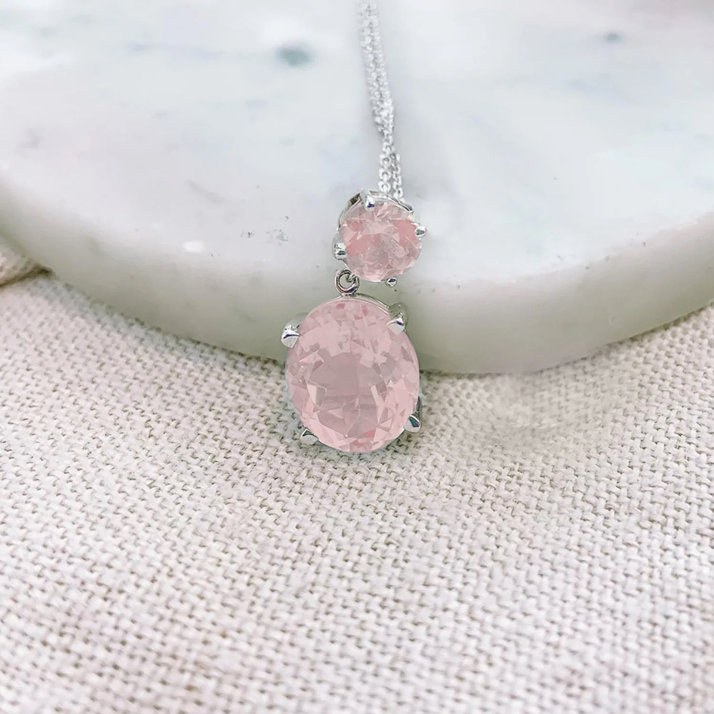 Sterling Silver Rose Quartz Drop Necklace