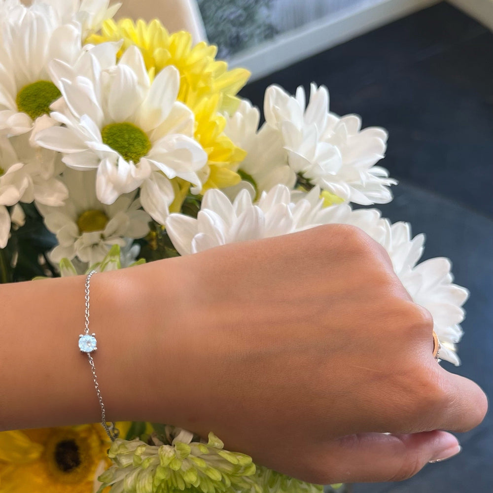 Model wearing Sterling Silver Sky Blue Topaz Bracelet