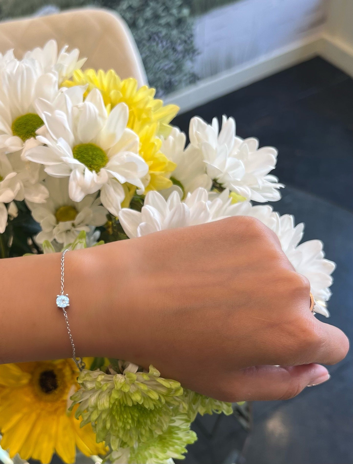 Model wearing Sterling Silver Sky Blue Topaz Bracelet