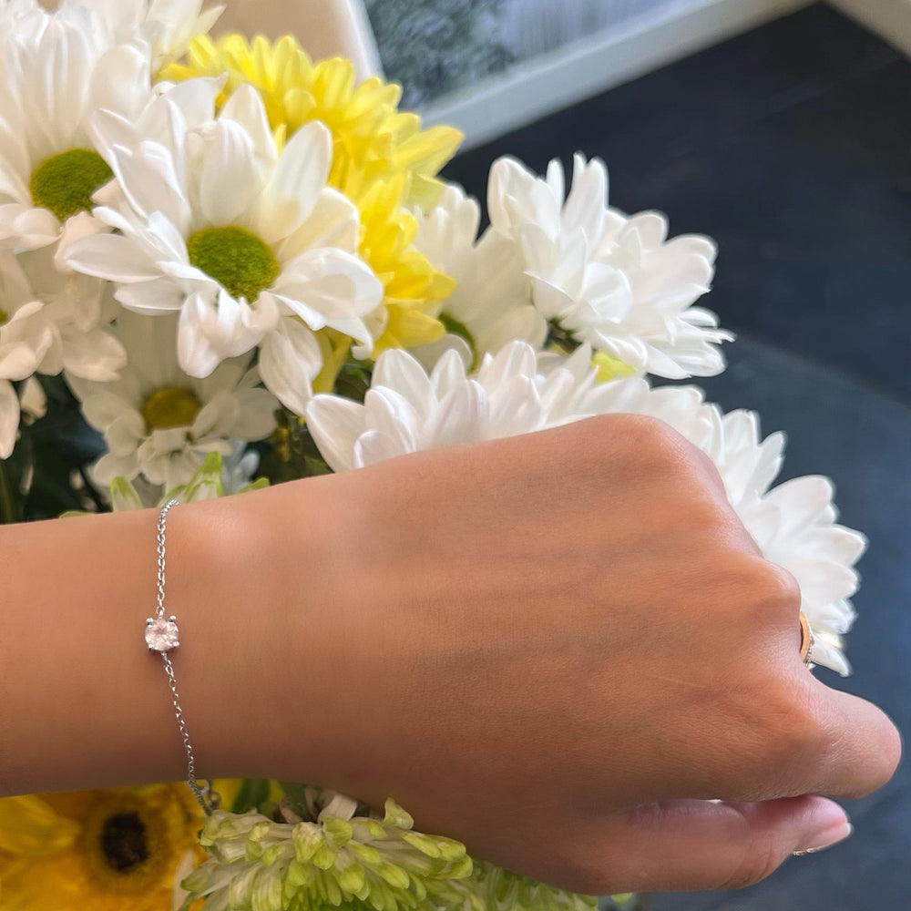 Model wearing Sterling Silver Rose Quartz Bracelet