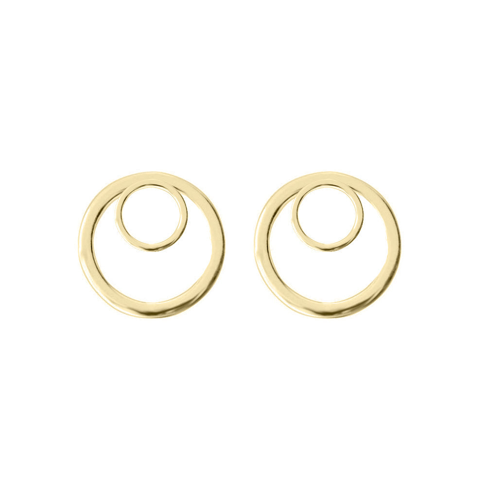 Geometric Double Circle Stud Earrings - Yellow Gold