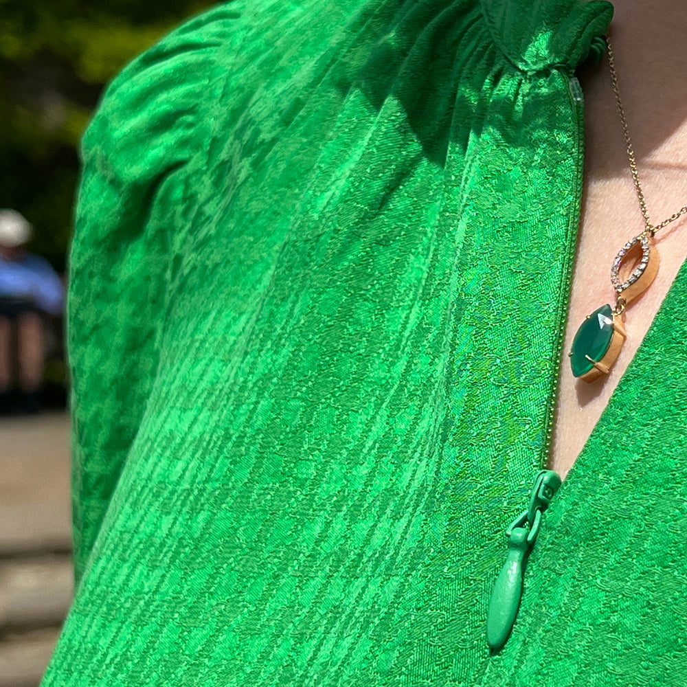 Close up of model wearing agate and diamond necklace | Augustine Jewels | English Gardens Collection | Gemstone