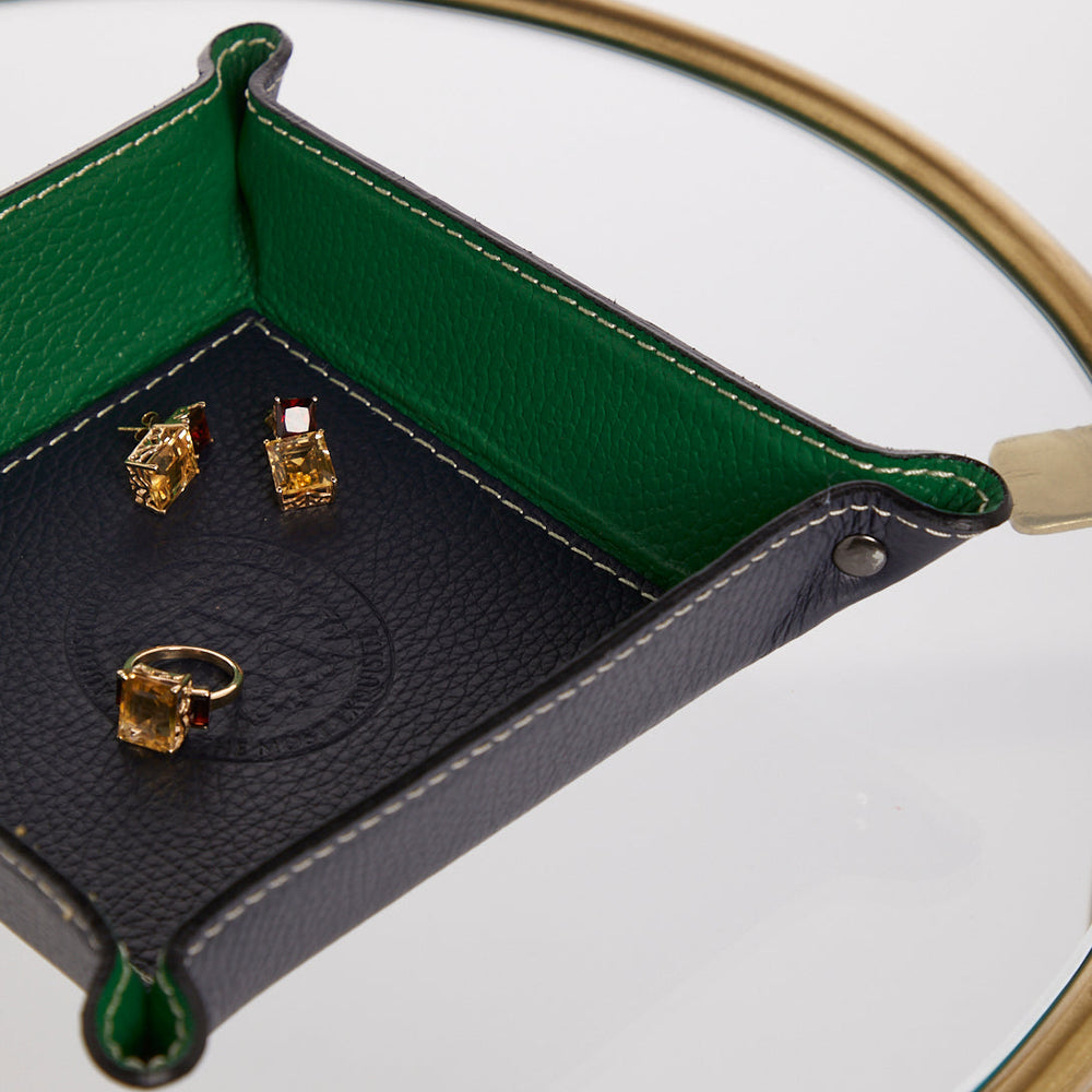 Side View of Navy & Green jewelry Tray