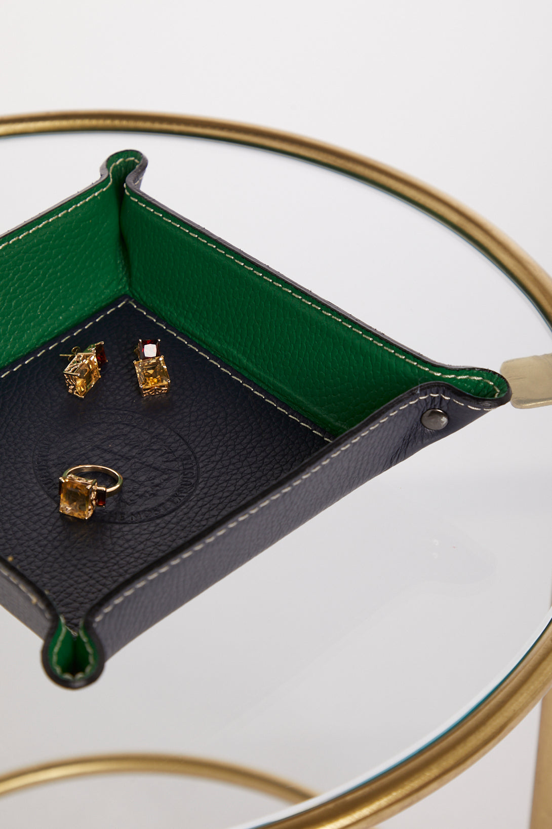 Side View of Navy & Green jewelry Tray