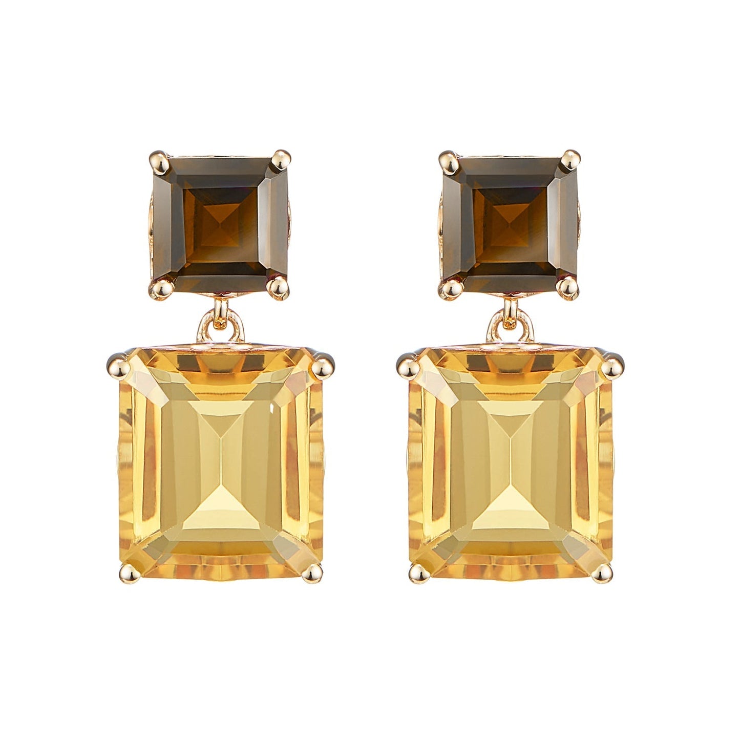 Octagon Gold Drop Earrings in Smoky Quartz & Citrine | Andalusian Collection |