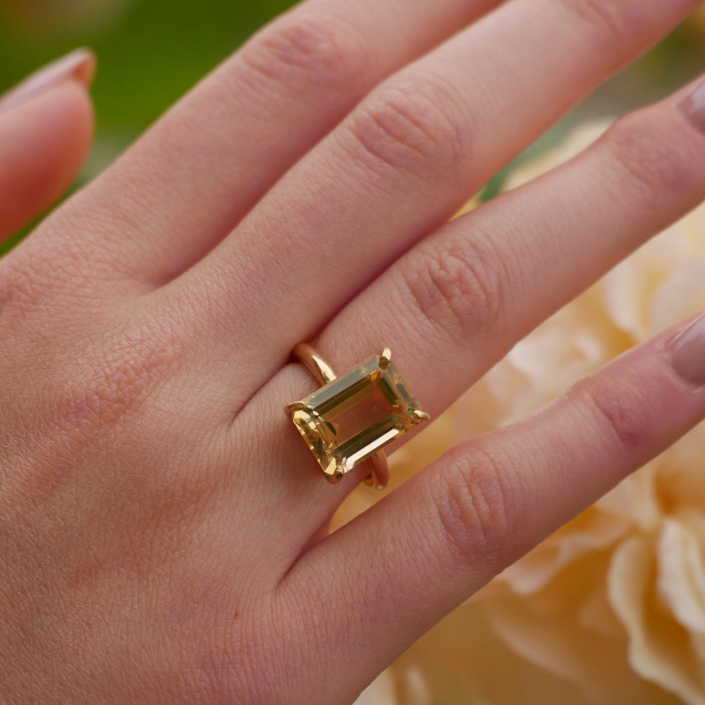 Model wearing Yellow Gold Citrine Ring
