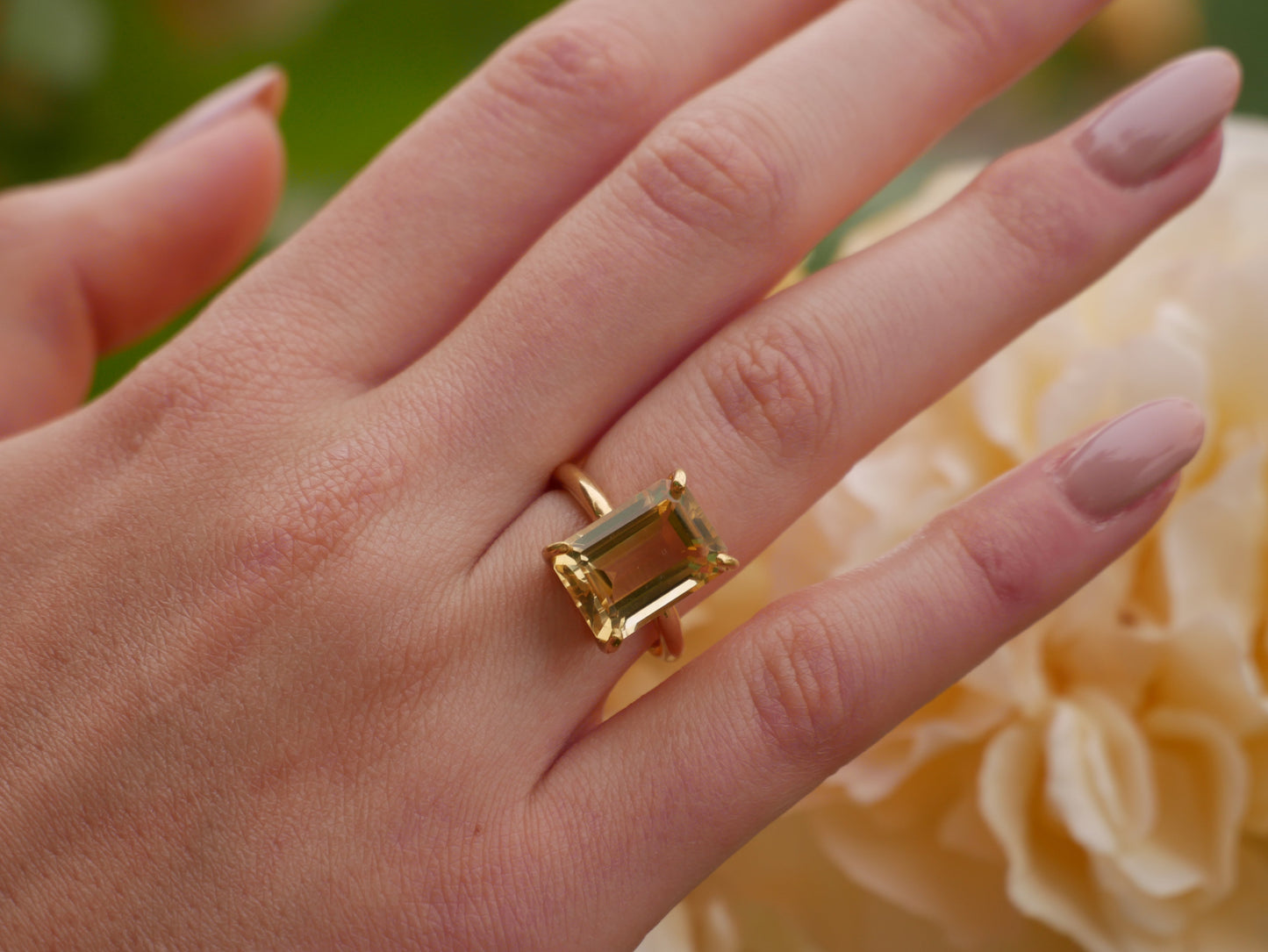 Model wearing Yellow Gold Citrine Ring