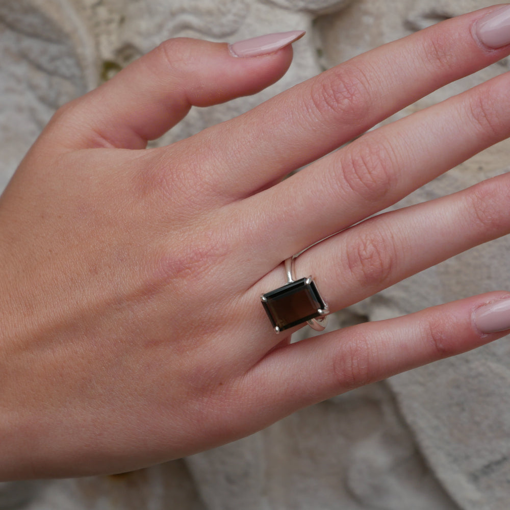 
                  
                    Model wearing Sterling Silver Smoky Quartz Ring
                  
                