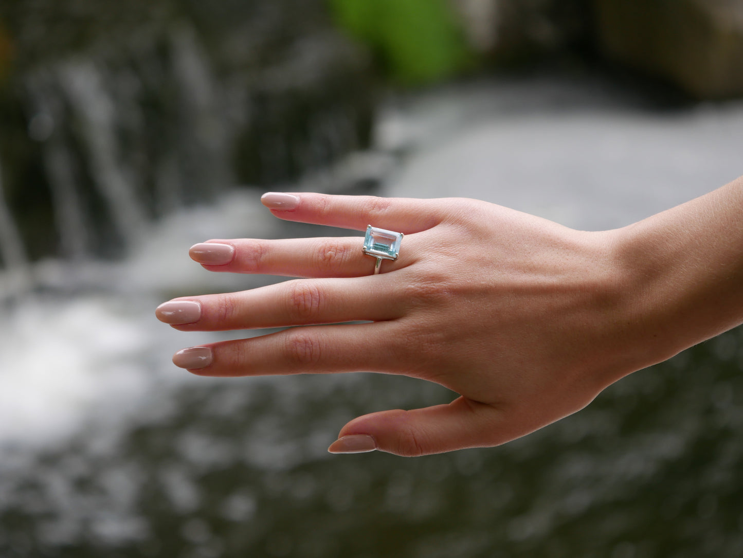 Model wearing Sterling Silver Sky Blue Topaz Ring