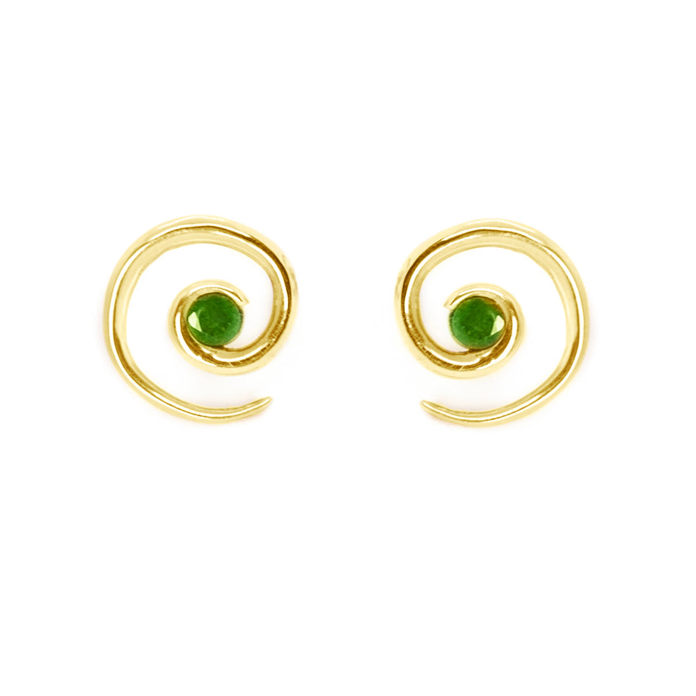 Yellow Gold Emerald Spiral Earrings