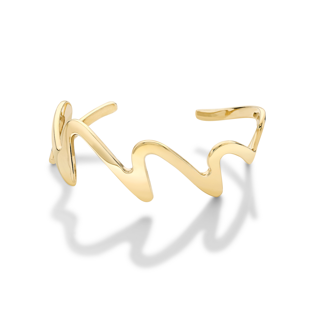 Luxury gold jewelry - 18ct Yellow Gold plated Sterling Silver Wedeln Bangle - Gstaad Collection, Augustine jewelry, Luxury jewelry London.