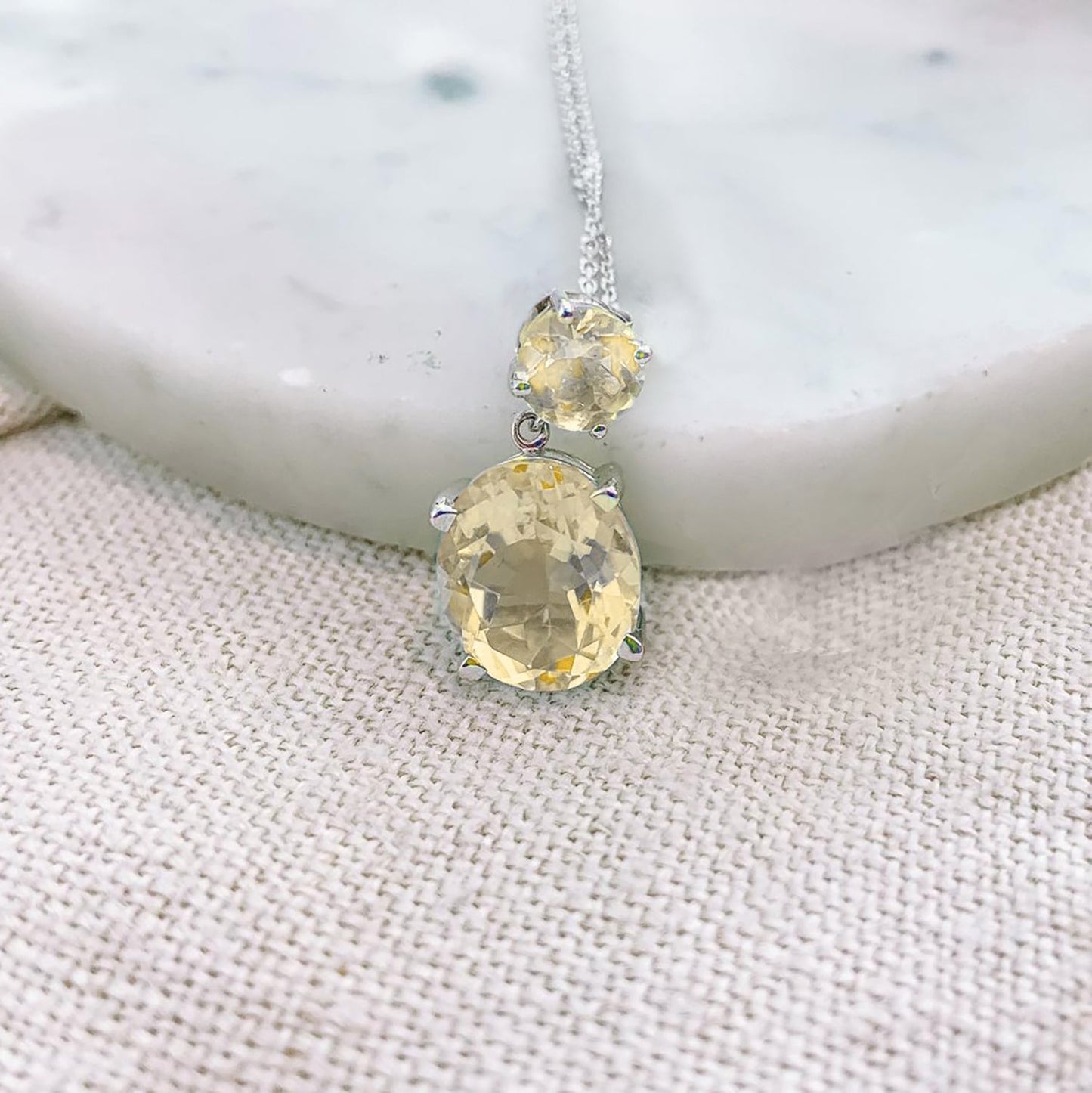 Sterling Silver or White Gold Citrine Drop Necklace - Augustine Jewels