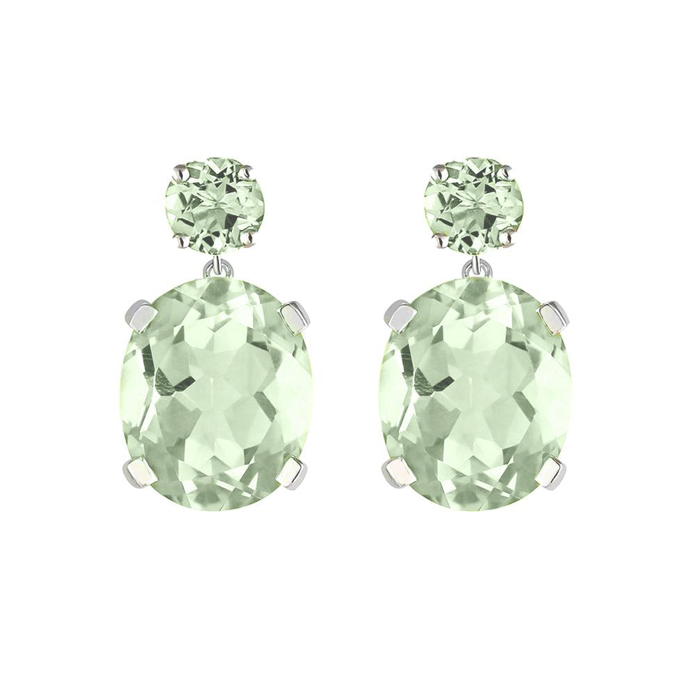 Sterling Silver or White Gold Green Amethyst Drop Earrings - Augustine Jewels