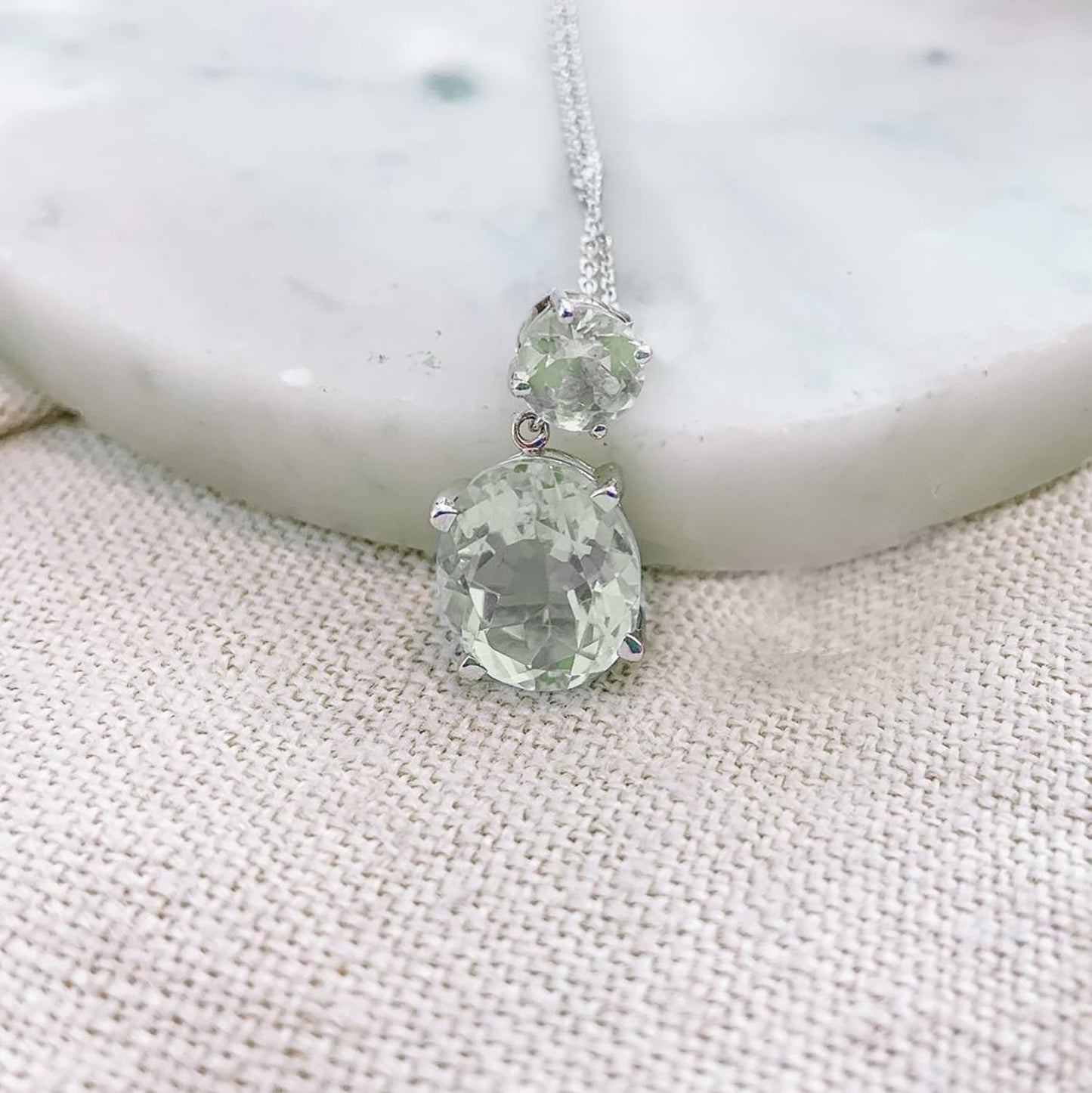 Sterling Silver or White Gold Green Amethyst Drop Necklace - Augustine Jewels