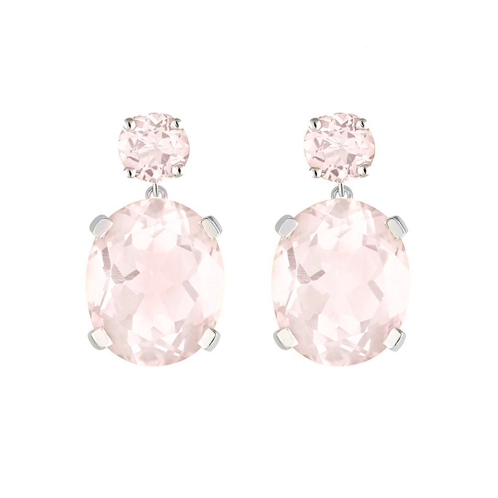 Sterling Silver or White Gold Rose Quartz Drop Earrings - Augustine Jewels