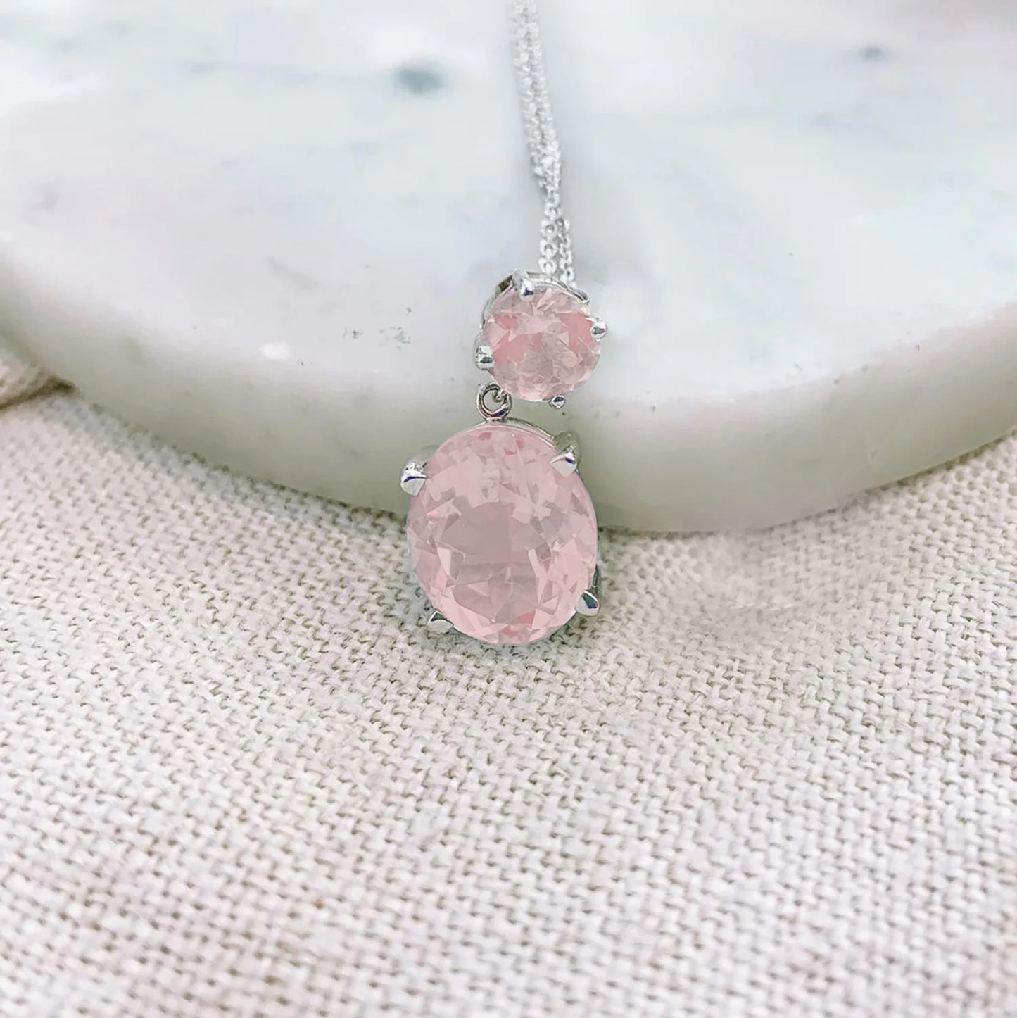 Sterling Silver or White Gold Rose Quartz Drop Necklace - Augustine Jewels