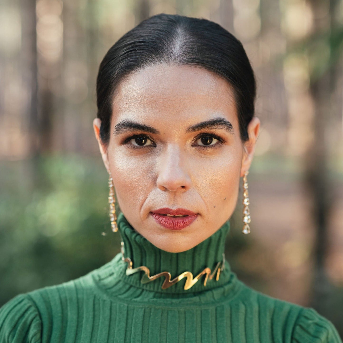 Model wearing Yellow Gold Vermeil Wedeln Torc