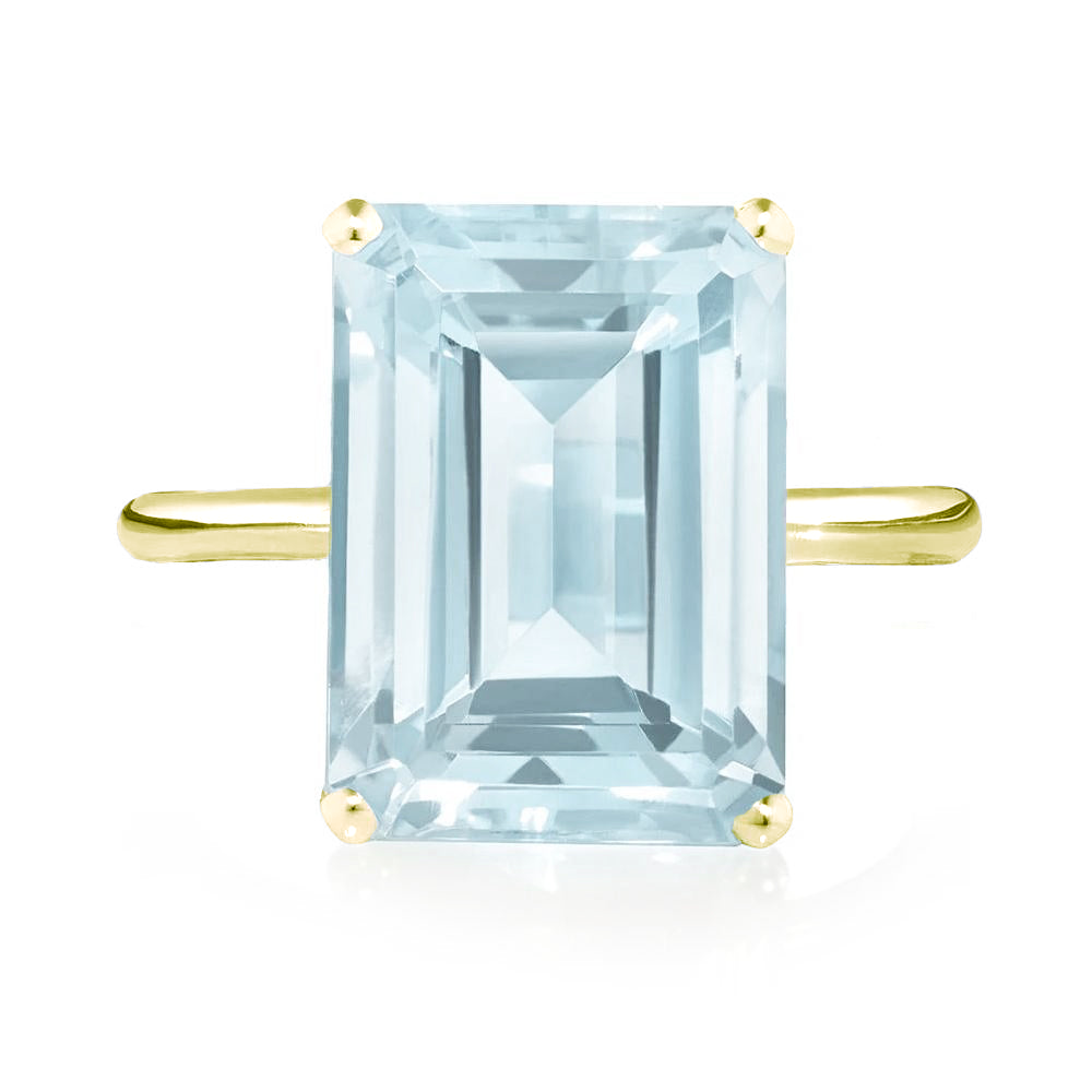Yellow Gold Aquamarine Octagon Ring with yellow gold band